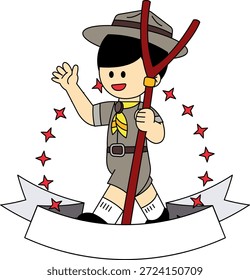 The logo of a boy in a Thai scout uniform walking