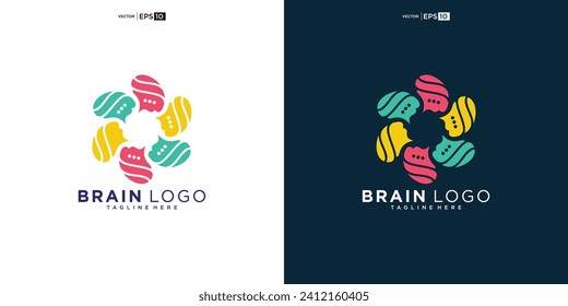 diseño de inspiración creativa del cerebro del logo. Señal de la mente Intelectual. Burbujas de discursos. Comunicación de tormentas de ideas.