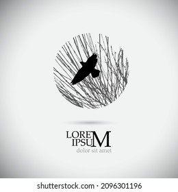 El logo de las ramas del círculo de árboles con un pájaro volador . Ilustración del vector
