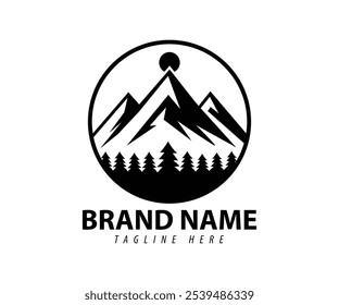 logotipo marca nome montanha preto e branco branco árvore preta