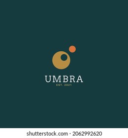 Logo brand with umbra or moon shadow on earth with golden and green colour for business concept.