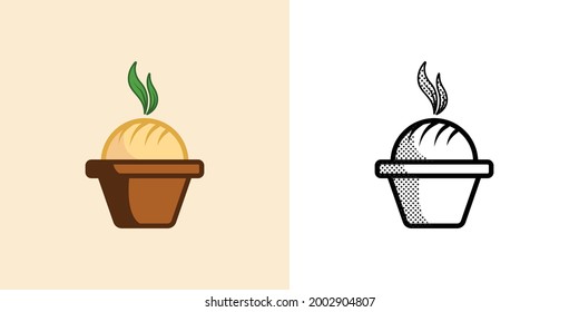 un logo de pan en una olla de una planta con humo que se parece a la hierba, perfecto para tu proyecto que requiere un ícono de pan ecológico
