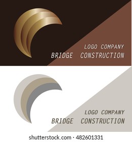 Logo of bridge construction in fan style in gold, brown and gray colors. Logotype for business. Vector illustration.