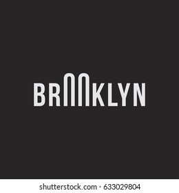 Logo of the Brooklyn bridge. Silhouette of the bridge in the font. Flat vector symbol EPS10