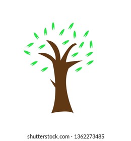 logo brown tree trunk with sharp branches and green bright leaves object for design nature concept