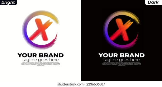 logo Brush initial X, CX, XC, OX, XO, circle X,Round spiral. Wavy cycle. Circular pattern. Black frame on white background. Rotate ring. Circe line. colors orange, yelow, blue, pink