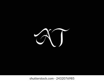 AT LOGO Brush Letter Logo Design with Black Circle and Handwritten Letters.