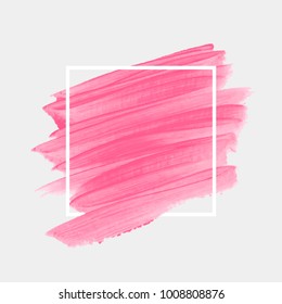 Logo brush paint texture design acrylic stroke poster over square frame vector. Original rough paper hand painted vector. Perfect design for headline, logo and sale banner.