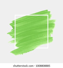 Logo brush paint texture design acrylic stroke poster over square frame vector. Original rough paper hand painted vector. Perfect design for headline, logo and sale banner.