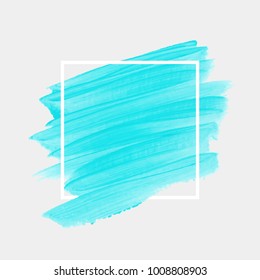 Logo brush paint texture design acrylic stroke poster over square frame vector. Original rough paper hand painted vector. Perfect design for headline, logo and sale banner.