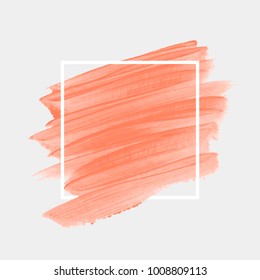 Logo brush paint texture design acrylic stroke poster over square frame vector. Original rough paper hand painted vector. Perfect design for headline, logo and sale banner.