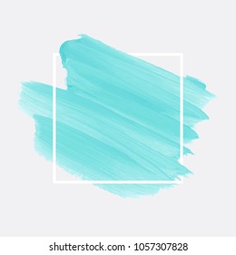 Logo brush paint texture design acrylic stroke poster over square frame vector. Original rough paper hand painted vector. Perfect design for headline, logo and sale banner.