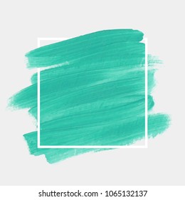 Logo brush paint texture design acrylic stroke poster over square frame vector. Original rough paper hand painted vector. Perfect design for headline, logo and sale banner.