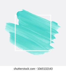 Logo brush paint texture design acrylic stroke poster over square frame vector. Original rough paper hand painted vector. Perfect design for headline, logo and sale banner.