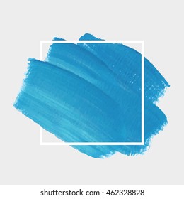 Logo brush painted watercolor background. Art abstract brush paint texture design acrylic stroke poster over square frame vector illustration. Perfect design for headline, logo and sale banner. 