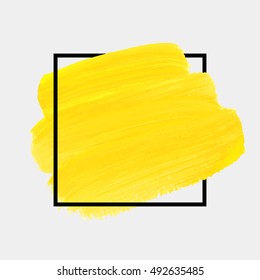 Logo brush painted watercolor background. Art abstract brush paint texture design acrylic stroke poster over square frame vector illustration. Perfect design for headline, logo and sale banner. 