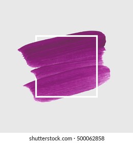 Logo brush painted watercolor background. Abstract texture design acrylic stroke poster over square frame vector illustration. Perfect design for headline, logo and sale banner. 