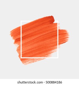Logo brush painted watercolor background. Abstract texture design acrylic stroke poster over square frame vector illustration. Perfect design for headline, logo and sale banner. 