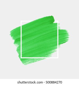 Logo brush painted watercolor background. Abstract texture design acrylic stroke poster over square frame vector illustration. Perfect design for headline, logo and sale banner. 