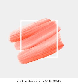 Logo brush painted watercolor background. Art abstract brush paint texture design acrylic stroke over square frame vector illustration. Perfect design for headline and sale banner. 
