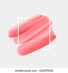 Logo brush painted watercolor background. Art abstract brush paint texture design acrylic stroke over square frame vector illustration. Perfect design for headline and sale banner. 