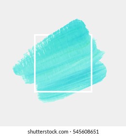 Logo brush painted watercolor background. Art abstract brush paint texture design acrylic stroke over square frame vector illustration. Perfect design for headline and sale banner. 