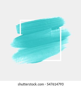 Logo brush painted watercolor background. Art abstract brush paint texture design acrylic stroke over square frame vector illustration. Perfect design for headline and sale banner. 
