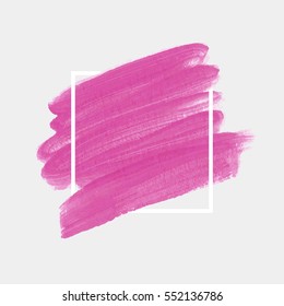 Logo brush painted watercolor background. Art abstract brush paint texture design acrylic stroke over square frame vector illustration. Perfect design for headline and sale banner. 
