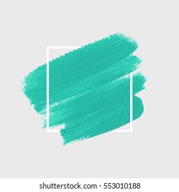 Logo brush painted watercolor background. Art abstract brush paint texture design acrylic stroke over square frame vector illustration. Perfect design for headline and sale banner. 