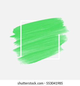 Logo brush painted watercolor background. Art abstract brush paint texture design acrylic stroke over square frame vector illustration. Perfect design for headline and sale banner. 