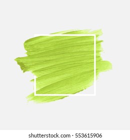 Logo brush painted watercolor background. Art abstract brush paint texture design acrylic stroke over square frame vector illustration. Perfect design for headline and sale banner. 