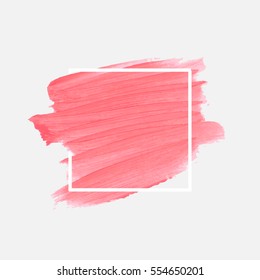 Logo brush painted watercolor background. Art abstract brush paint texture design acrylic stroke over square frame vector illustration. Perfect design for headline and sale banner. 