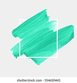 Logo brush painted watercolor background. Art abstract brush paint texture design acrylic stroke over square frame vector illustration. Perfect design for headline and sale banner. 