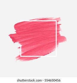 Logo brush painted watercolor background. Art abstract brush paint texture design acrylic stroke over square frame vector illustration. Perfect design for headline and sale banner. 