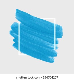 Logo brush painted watercolor background. Art abstract brush paint texture design acrylic stroke over square frame vector illustration. Perfect design for headline and sale banner. 