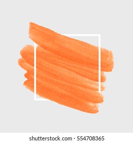 Logo brush painted watercolor background. Art abstract brush paint texture design acrylic stroke over square frame vector illustration. Perfect design for headline and sale banner. 