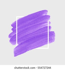Logo brush painted watercolor background. Art abstract brush paint texture design acrylic stroke over square frame vector illustration. Perfect design for headline and sale banner. 