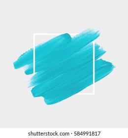 Logo brush painted watercolor background. Abstract brush paint texture design acrylic stroke poster over square frame vector illustration. Perfect design for headline, logo and sale banner. 