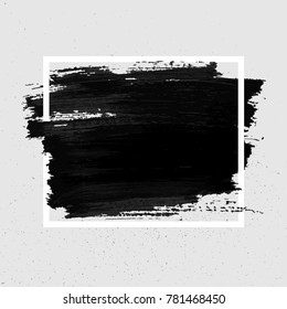 Logo brush painted watercolor background. Art abstract brush paint texture design acrylic stroke over square frame vector illustration. Perfect design for headline and sale banner.
