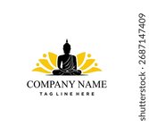 Logo of Buddha statue in meditation pose. Buddha statue. Buddha Shakyamuni, Siddhartha Gautama. Buddha Purnima, Vesak Day.
