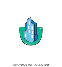edificio de logotipo con escudo de aleación, plantilla de signos moderna. estilo de color sólido,

