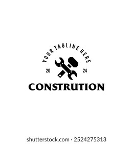 Logotipo para servicios de construcción y reparación de edificios, con un símbolo de martillo y llave inglesa