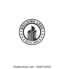 logo for building or building construction with simple building illustration