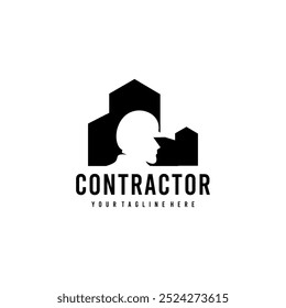 Logotipo para a indústria da construção, empreiteiros, símbolos de pessoas e edifícios
