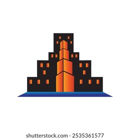 logo building monument design night illustration vector