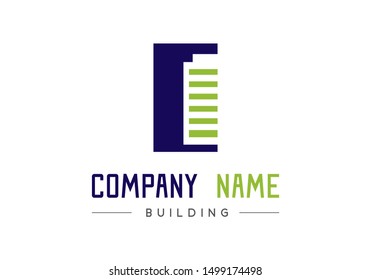 Logo building on whiet background, Blue and green brand business company vector, Creative construction design, Modern real graphic architecture idea