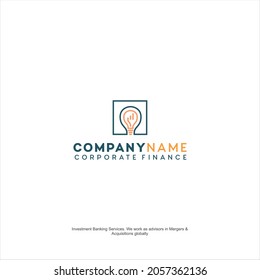 a logo with a bulb concept depicted as an idea and in it there is a marketing symbol with a chart showing an increase symbolizing positive