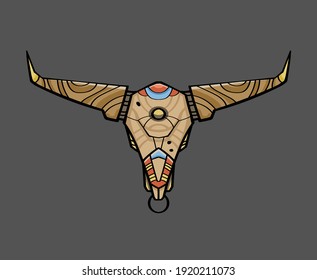Logo with a bull's head in the native american shamanic style
