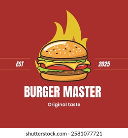 A logo for burger restaurant burger master original taste est 2025 vector illustration.