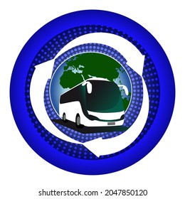 Logo bus with green planet isolated on a white background. 